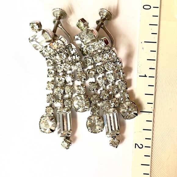 Estate Jewelry - Vintage 1950s-60s Emerald Cut Chandelier Earrings